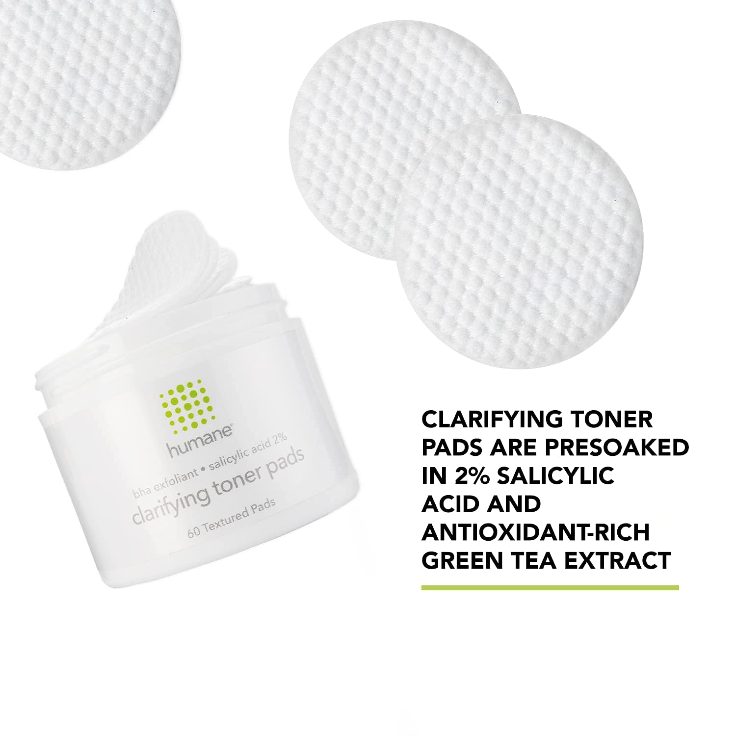 Humane Clarifying Toner Pads for Face - 2% BHA Liquid Salicylic Acid - Pore Minimizer and Facial Exfoliator - Gentle for All Ski