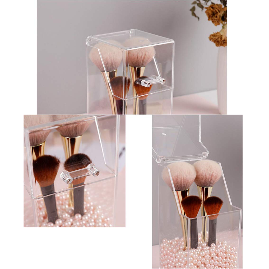 Makeup Brush Holder Square Acrylic Cosmetic Brush Organizer With Dustproof Lid Eyebrow Pencil Storage Holder Box Makeup Storage