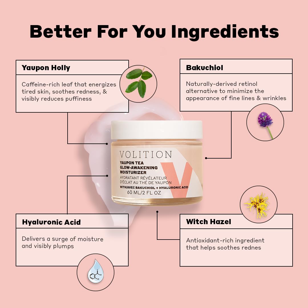 Volition Beauty Yaupon Tea Glow-Awakening Facial Moisturizer - Face Cream Energizes Tired Skin - Natural Retinol Alternative Bak