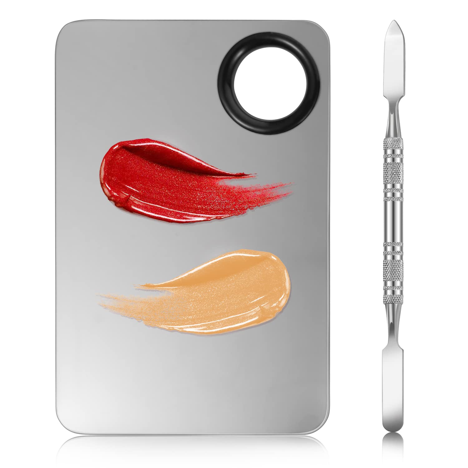 2 in 1 Set Makeup Mixing Palette, Stainless Steel Foundation Palette with Spatula for Mixing Foundation Eye Shadow Eyelash Nail 