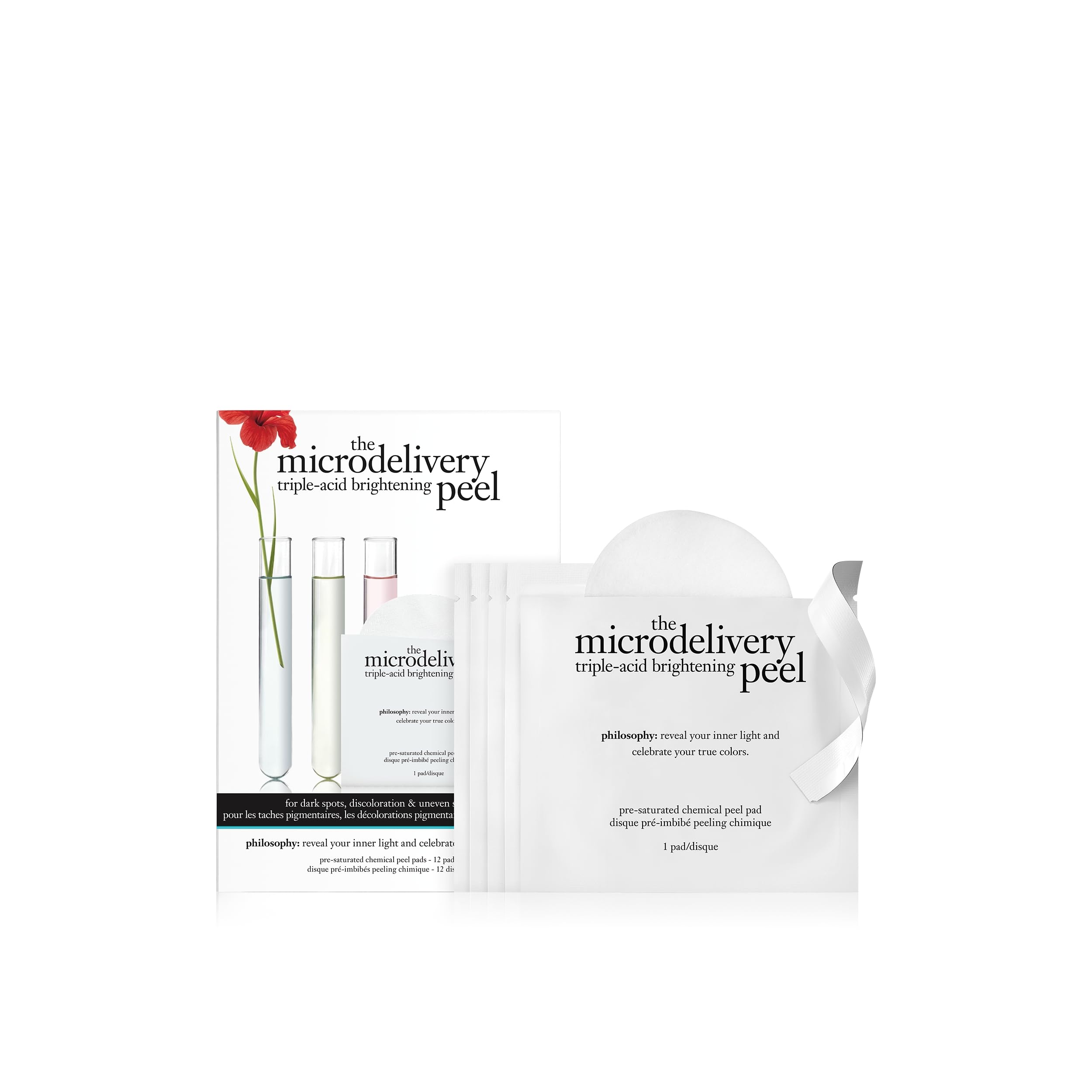 philosophy microdelivery triple-acid brightening peel pads with mandelic, glycolic & malic acid for discoloration, dark spots & 
