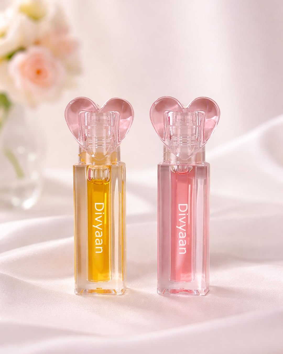 2Pcs Heart Shape Clear Lip Oil Gloss  Moisturizing NonSticky Lip Gloss Oil For Women & Girls, Lightweight Hydating Lip Care Wi