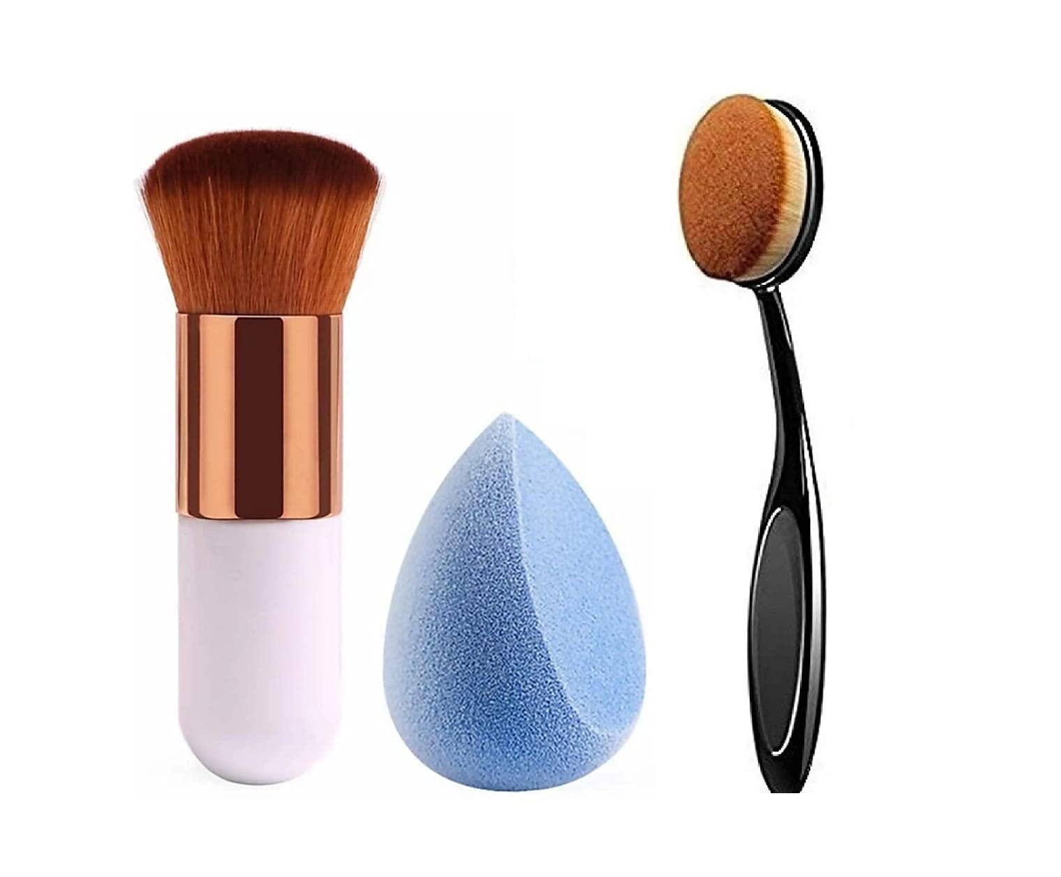 Komoko White Foundation And Oval Professional Foundation Brush With Blunder Puff Pack Of 3