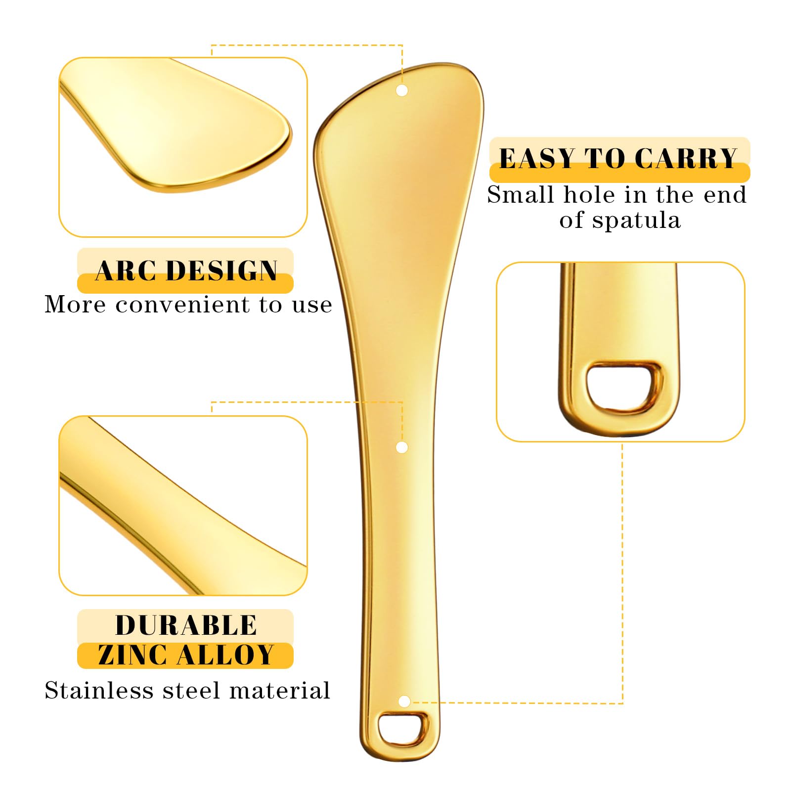 Gjinxi Metal Cosmetic Spoon 3 Pcs Mini Spoon Beauty Scoop Mask Shovel Applicator Skin Treatments Tools Reusable Tiny Shovel Gold