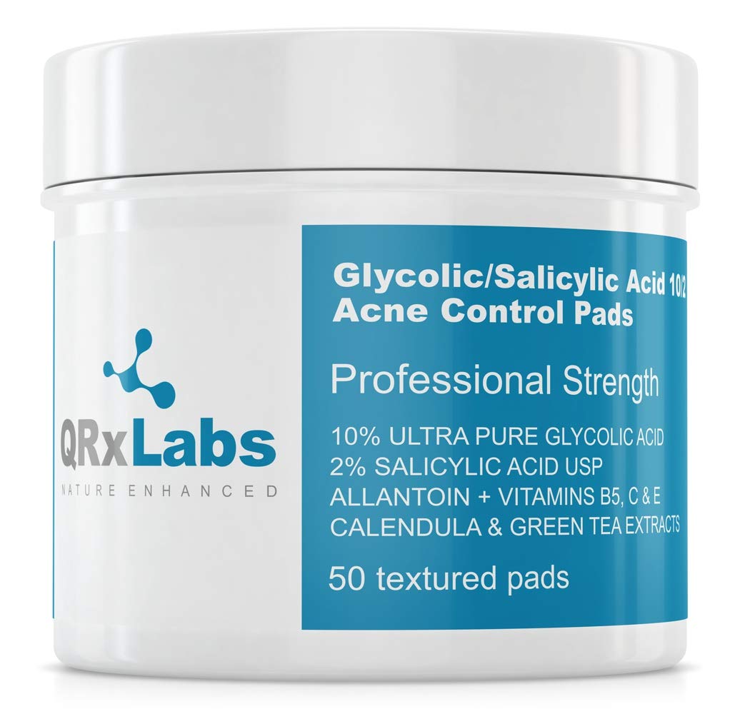 Qrxlabs Glycolic/Salicylic Acid 10/2 Acne Control Pads With 10% Ultra Pure Glycolic + 2% Salicylic Acid, Allantoin, Vitamins B5,