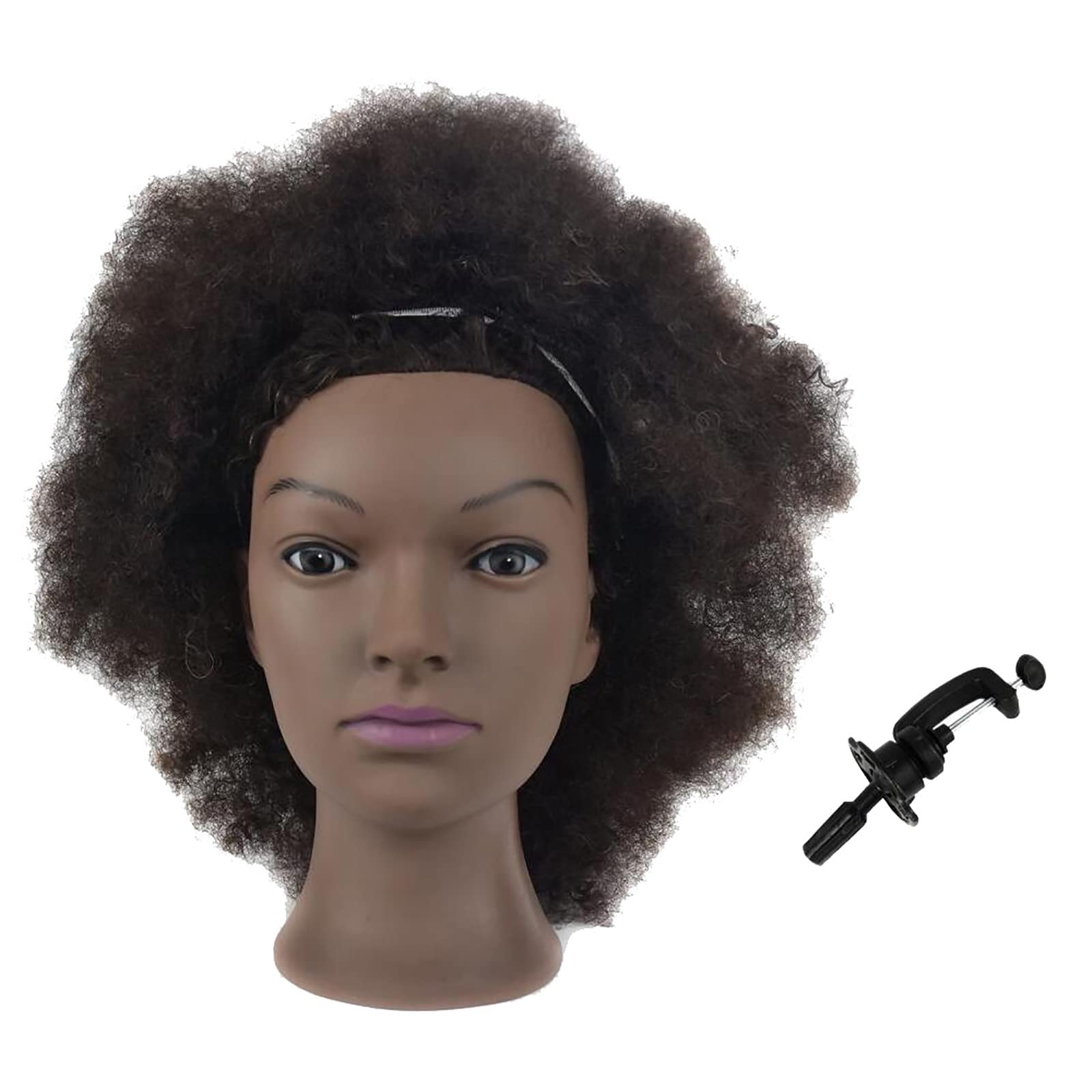 Mannequin Head African with 100% Human Hair Cosmetology Afro Hair Manikin Head for Practice Styling Braiding with Free Clamp