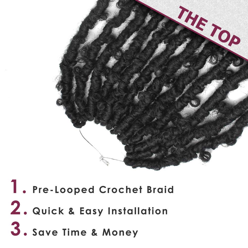 Niseyo 10 Inch Soft Butterfly Locs Crochet Hair 6 Packs Handmade Pre Looped Distressed Faux Braids (1B)