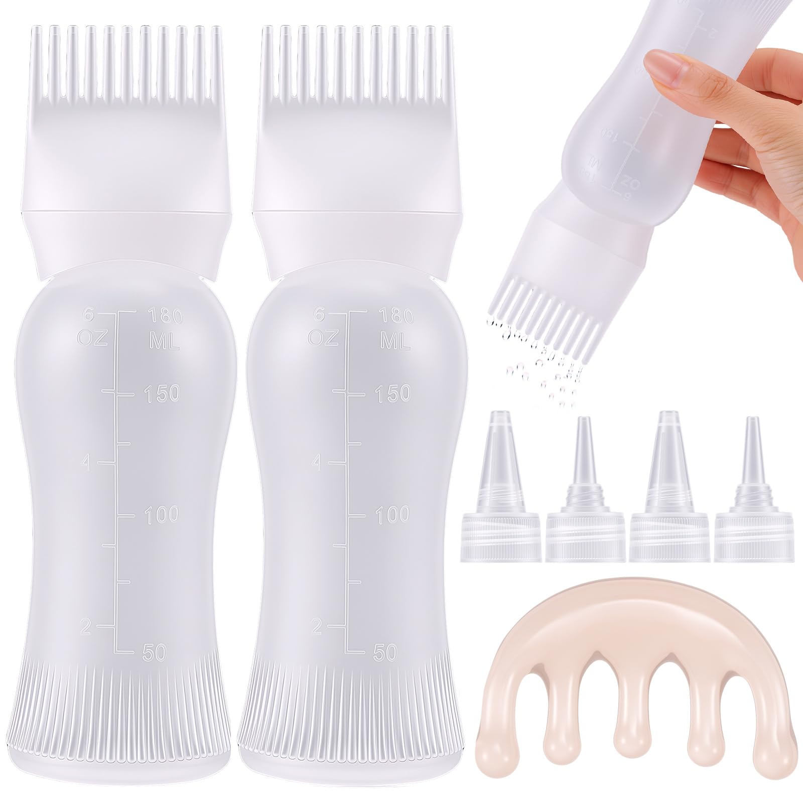 Pimoys Root Comb Hair Dye Oil Applicator Bottles For Scalp Brush, White