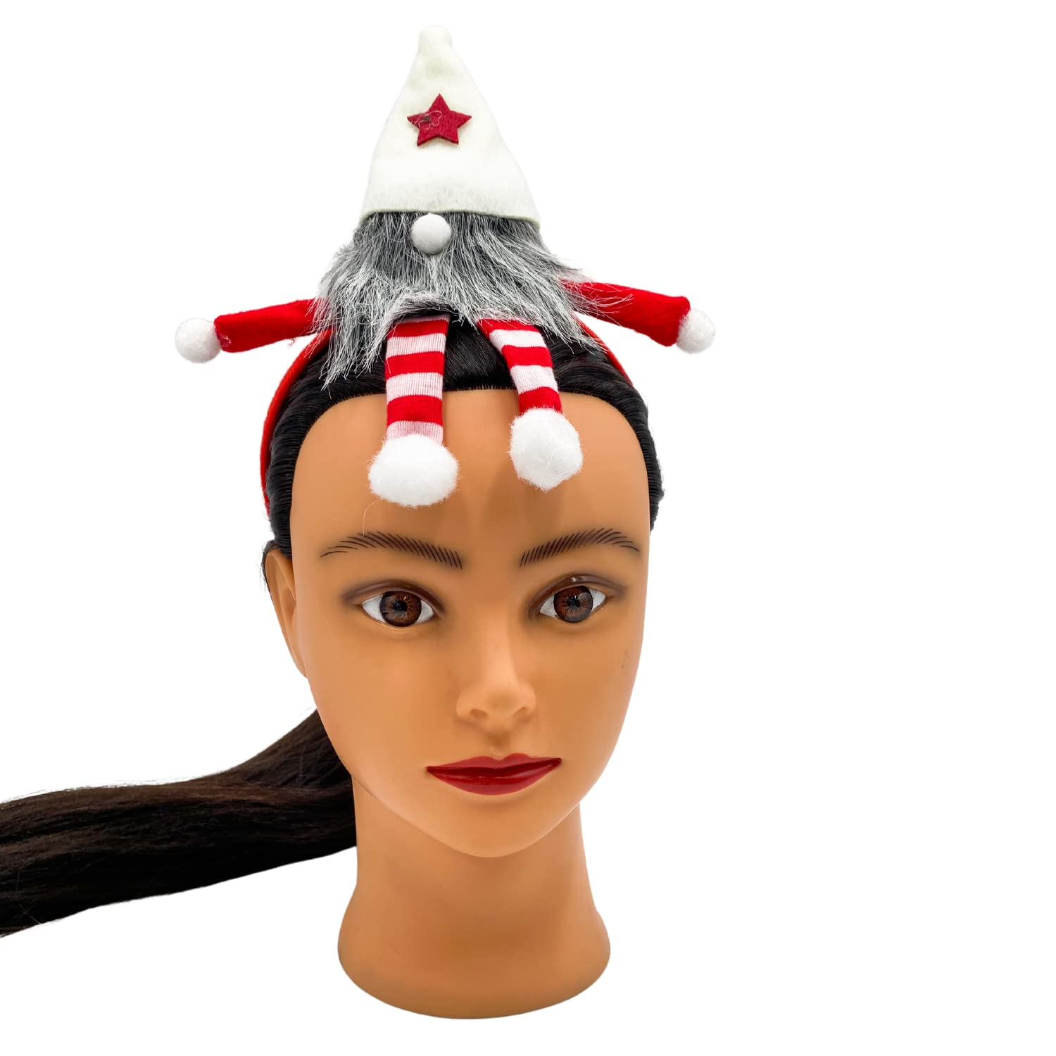 Needzo Christmas Gnome Headband With Hat, Red And White, Festive Holiday Party Accessory, One Size Fits Most (Red Gnome)