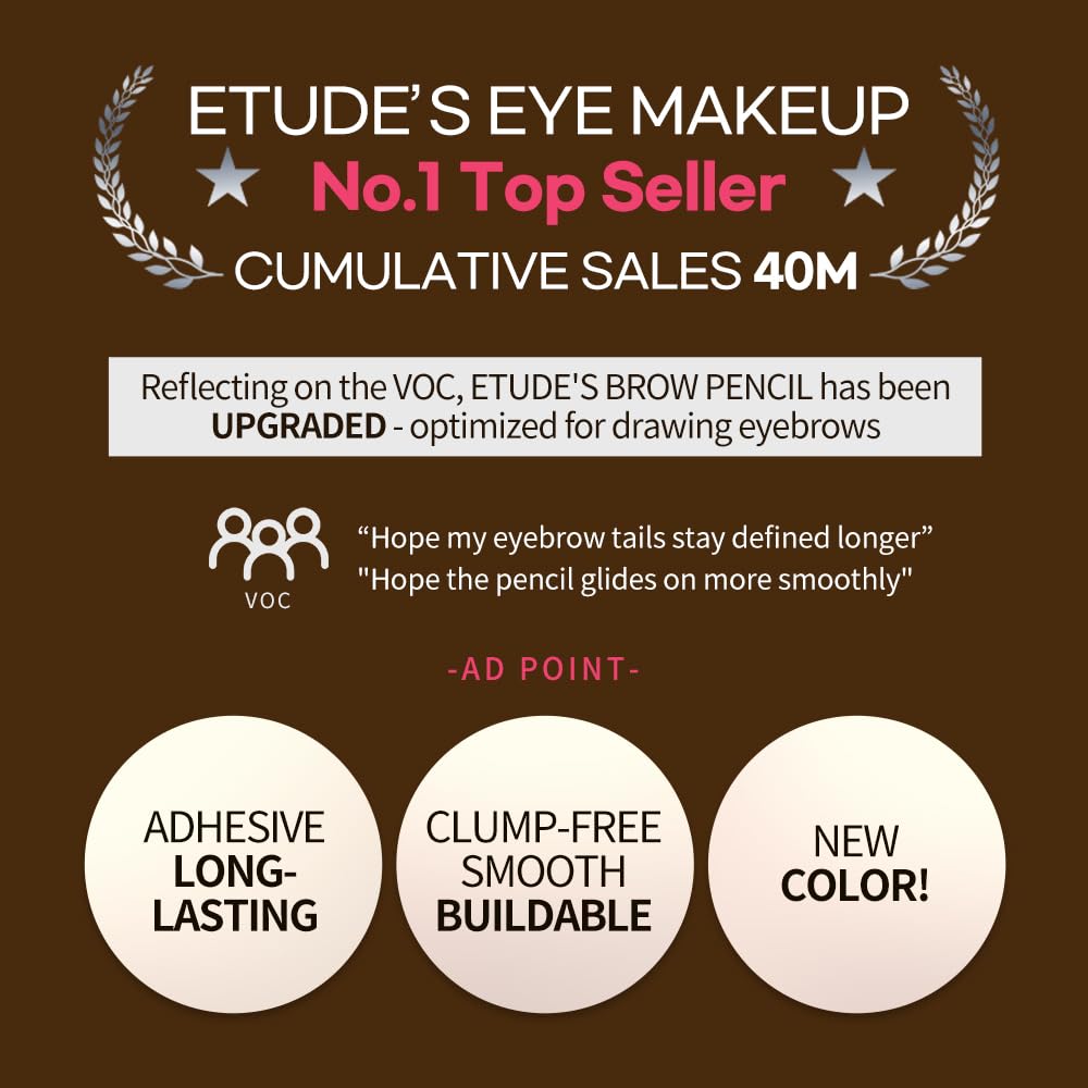 Etude Drawing Eye Brow - Gray Brown | Long-Lasting Eyebrow Pencil For Soft Textured Natural Daily Look Eyebrow, Korean Makeup, K