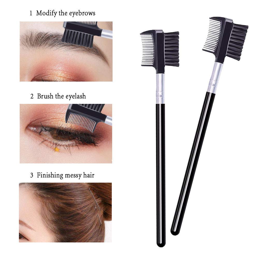 LOOKSEVEN Eyelash Comb and Eyebrow Brush - Metal, Black, 1 Count (Pack of 1) Makeup Tool for Eyelash Extensions