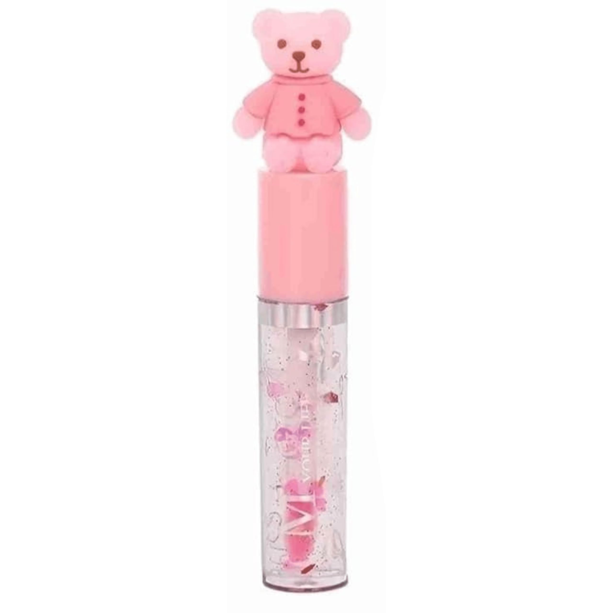 Cute Korean Teddy Bear Lip Gloss  Moisturizing Clear To Pink Tint | NonSticky Glossy Shine | Lightweight Hydrating Lip Balm Oi