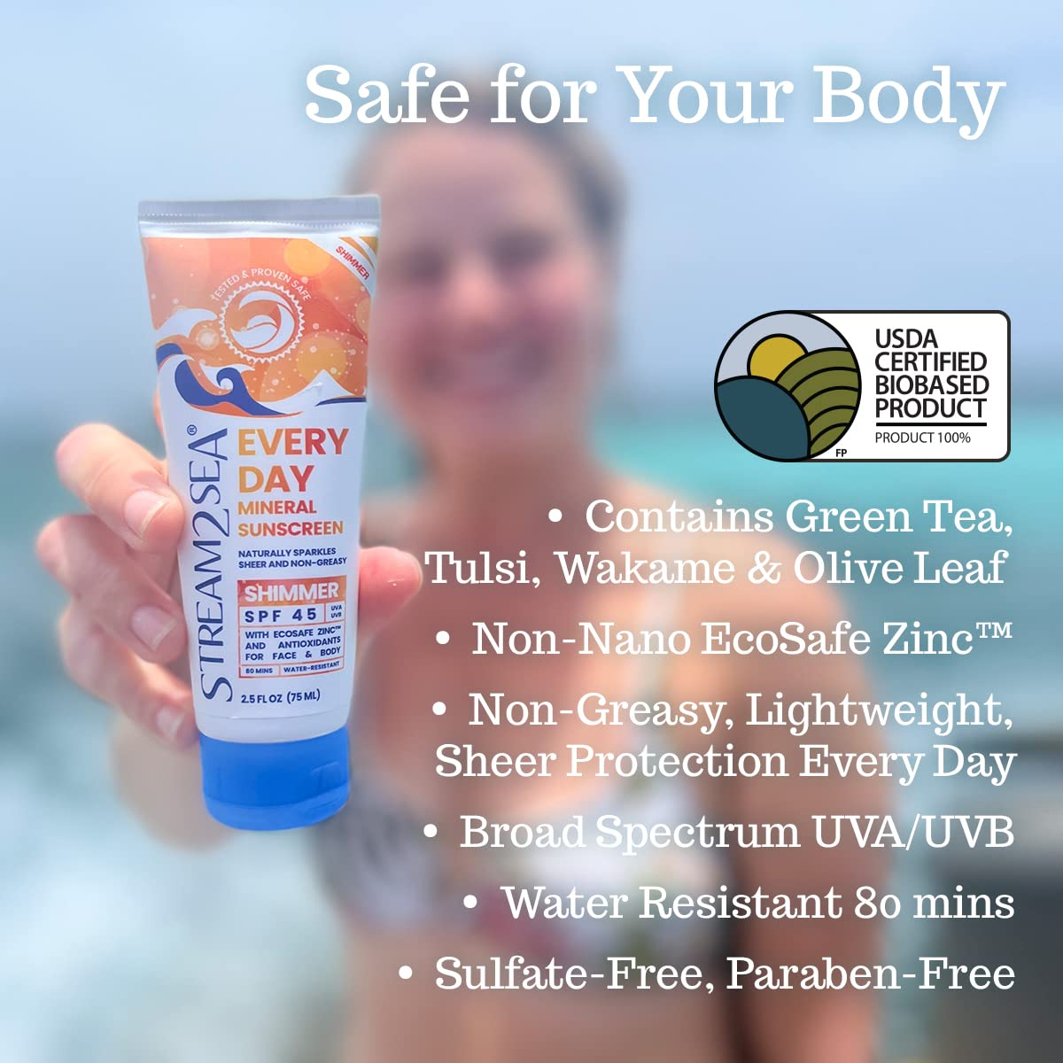 Spf 45 Every Day Shimmer Mineral Sunscreen | 2.5 Fl Oz Biodegradable, Paraben Free & Reef Safe Sunscreen | Non-Greasy, Lightweig
