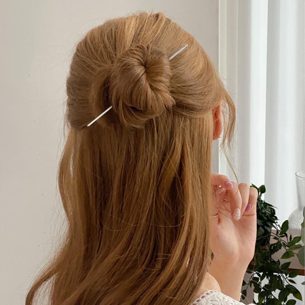 Lawie 40 Pack 6 Inch Gold Silver Long Metal Straight Hair Sticks With Hole Pencil Plain Hair Picks Forks Needle Rod Blank Thin H