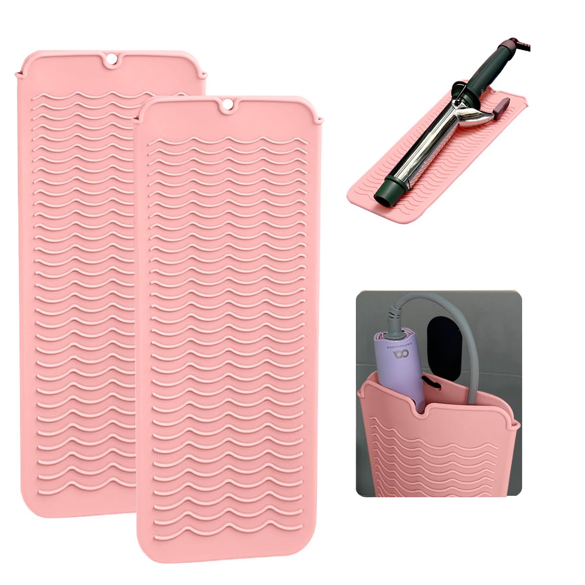 Silicone Heat Resistant Mat & Pouch with Hanging Hole, Travel Mat for Hair Straightener, Curling Iron, Flat Iron, and Other Hot 