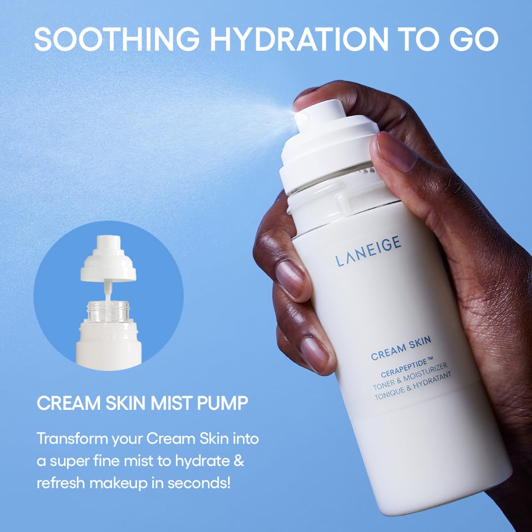 Laneige Cream Skin Refillable Toner & Moisturizer Pump: Korean Milky Toner, Amino Acid, Nourish, Hydrate, Barrier-Boosting, Visi