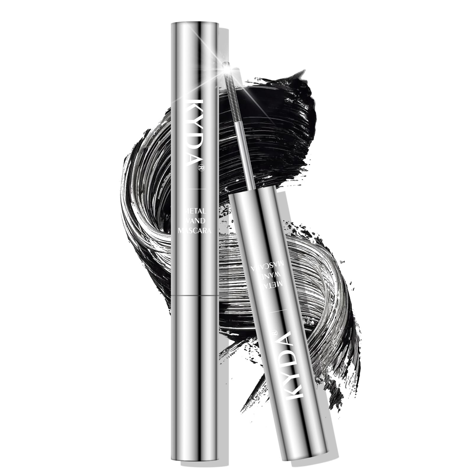 KYDA Black Washable Metal Wand Mascara, Extra Slim Curling Eyelash Look, Bristleless Metal Mascara, Quick Dry, No Flaking and Cl