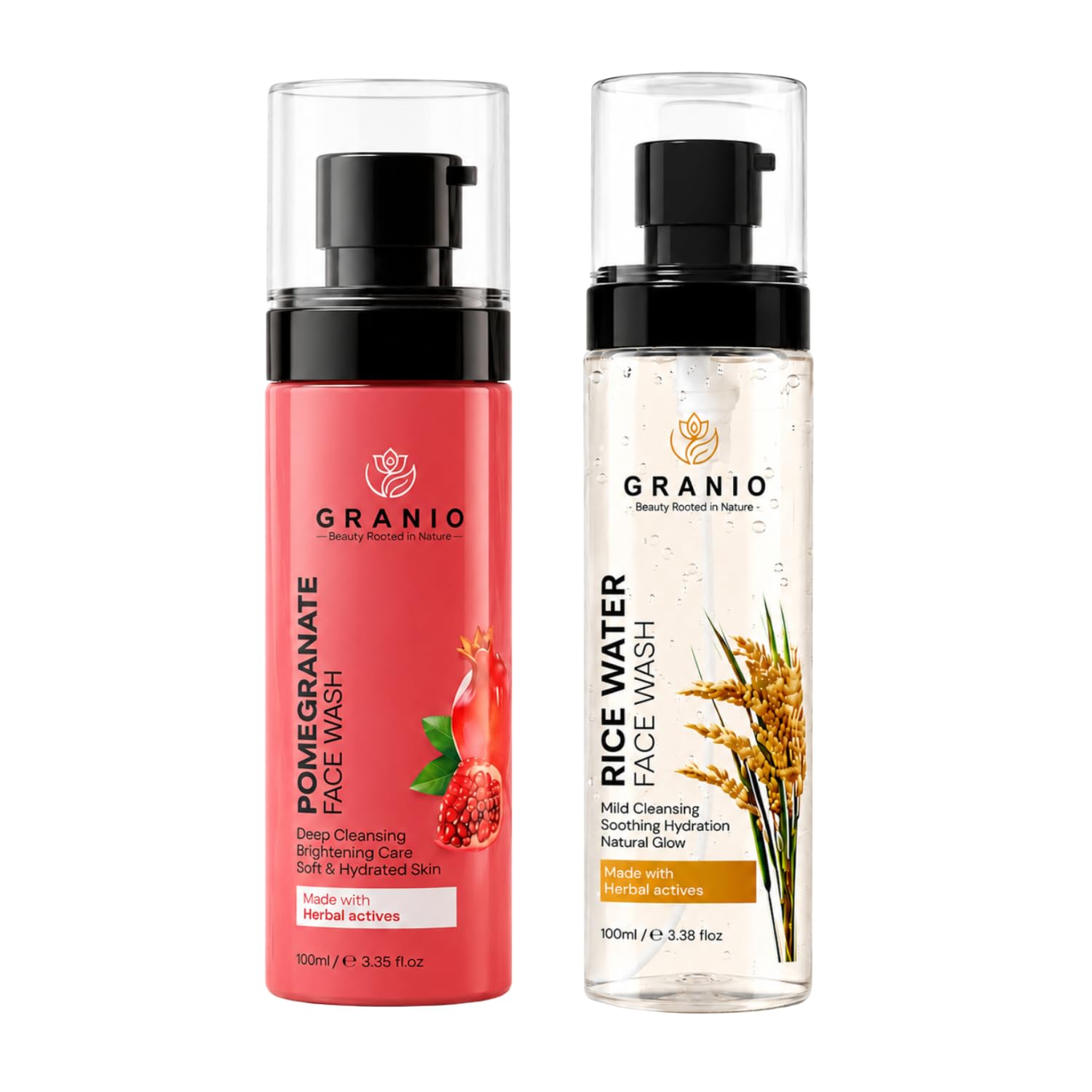 Granio Pomegranate & Rice Water Face Wash | Deep Cleansing Brightening Face Cleanser With Herbal Actives | Hydrating Glow Skin, 