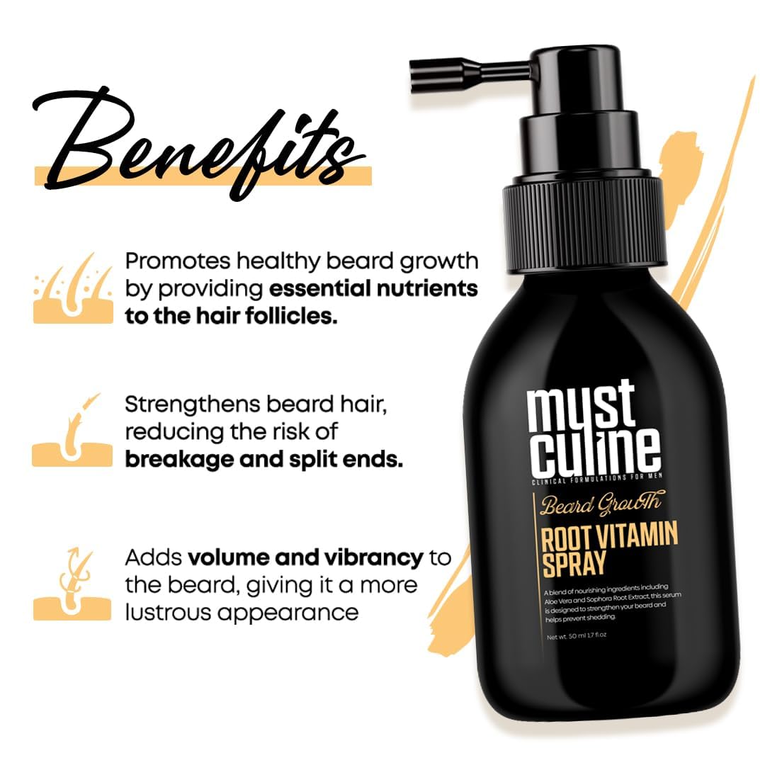 Mustculine Masculine Beard Growth Vitamin Spray For Fuller, Stronger, Longer, And Bushier Beards (2 Pack)