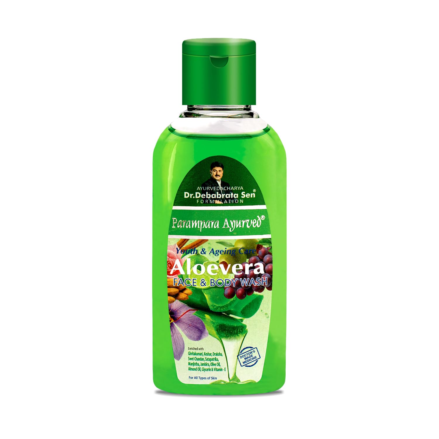 Parampara Ayurved Aloe Vera Face & Body Wash | Herbal Cleanser With Kesar, Chandan, Olive Oil & Vitamin E | Deep Cleansing, Skin