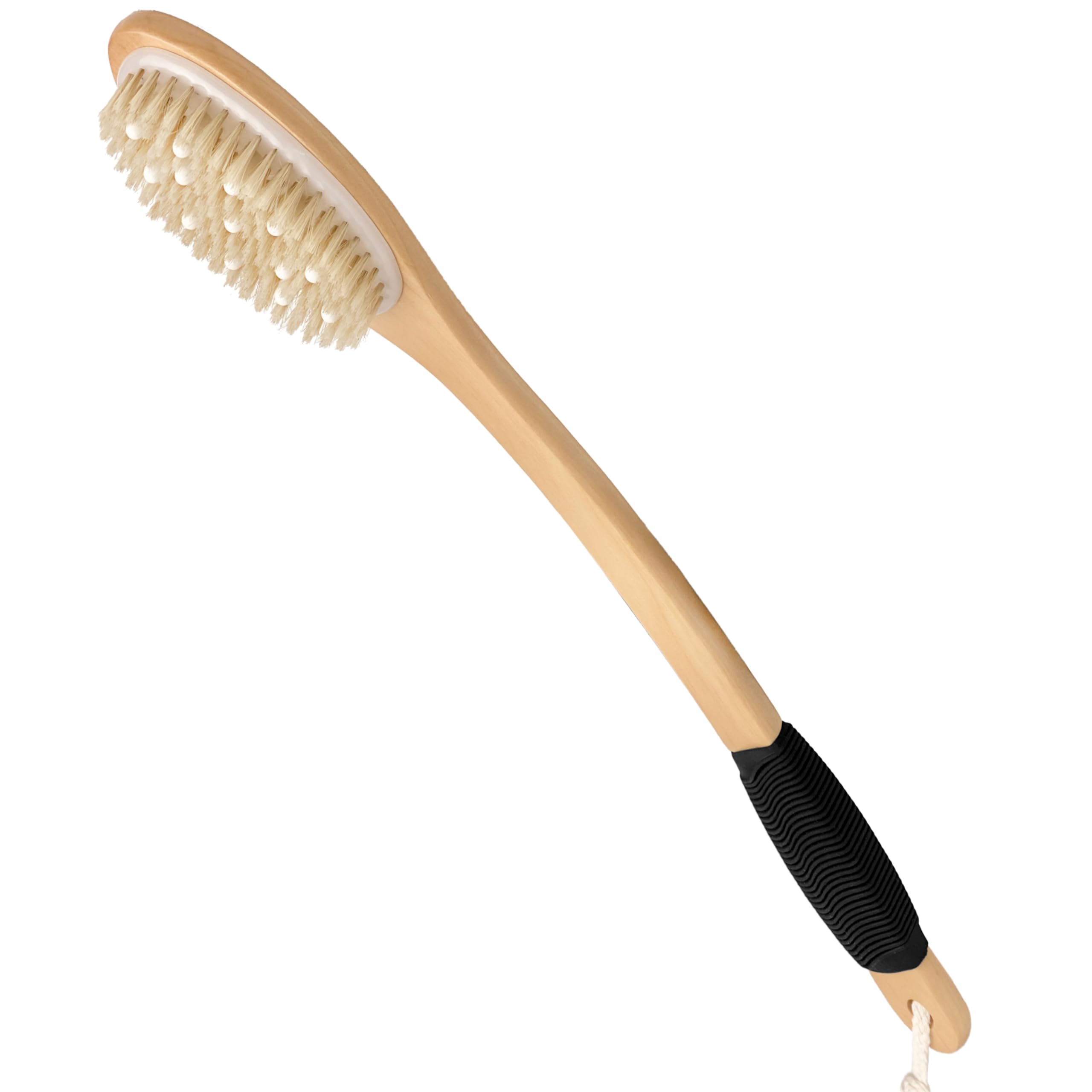 Owiizi Bath Brush With Cellulite Massagers, Wooden Curved Long Handle Antiskid Dry Brushing Body Brush For Exfoliating, Natural