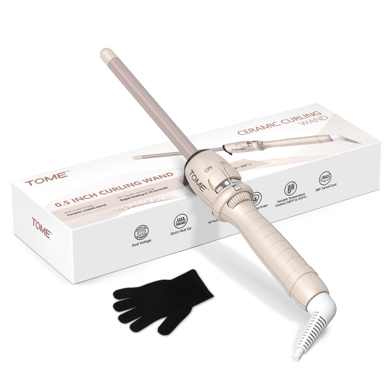 1/2 Inch Dual Voltage Hair Curling Wand for Beach Waves, Frizz-Free, and Lasting Curls - Salon Hair Curlers and Styling Tool for