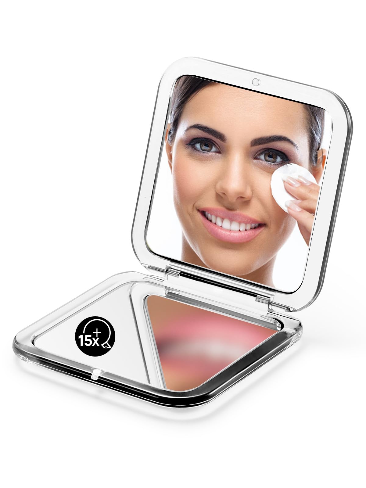 Omiro Folding Compact Mirror, 1X/15X(250R) Magnification 3    Pocket Size Square Hand Mirror For Travel Makeup (Transparent Blac