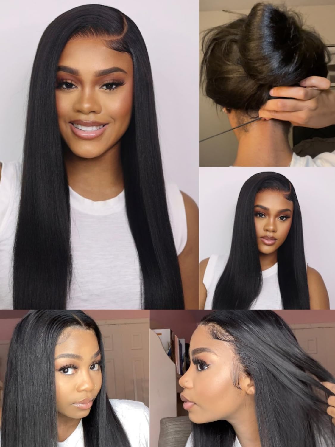 Nadula Bye Bye Knots Yaki Straight Glueless Wig Human Hair With Elastic Drawstring Pre Cut 7X5 Invisible Knots Hd Lace Front Put