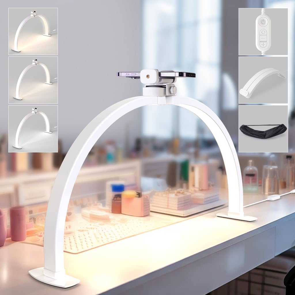Lavinda Foldable Half Moon Light for Nail Desk - 3000-6000K Adjustable Nail Arch Lamp with Phone Stand, 29in Portable Nail Table