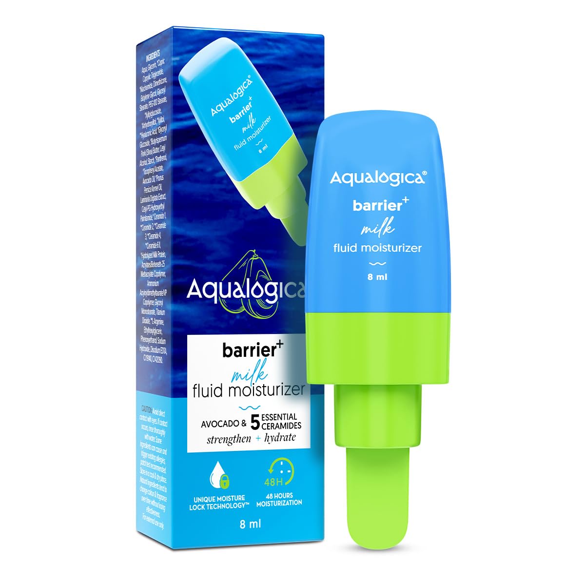 Aqualogica 5 Barrier+ Milk Fluid Moisturizer - 8 Ml | Lightweight Milk-Like Texture | Repairs & Strengthens Skin Barrier | 48Hr 