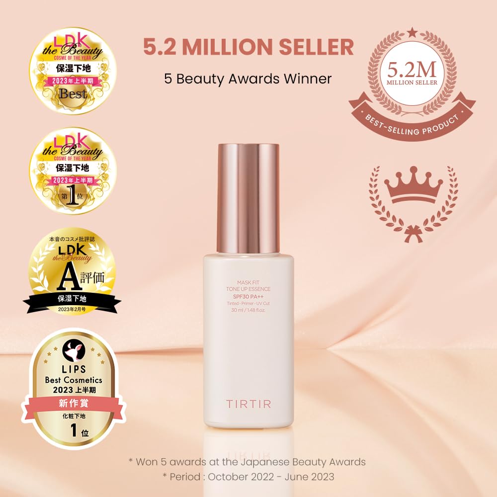 TIRTIR Mask Fit Tone Up Essence | Tinted Moisturizer, All-in-one base, Glass skin look, Deep Hydration, Long-lasting, Natural Co