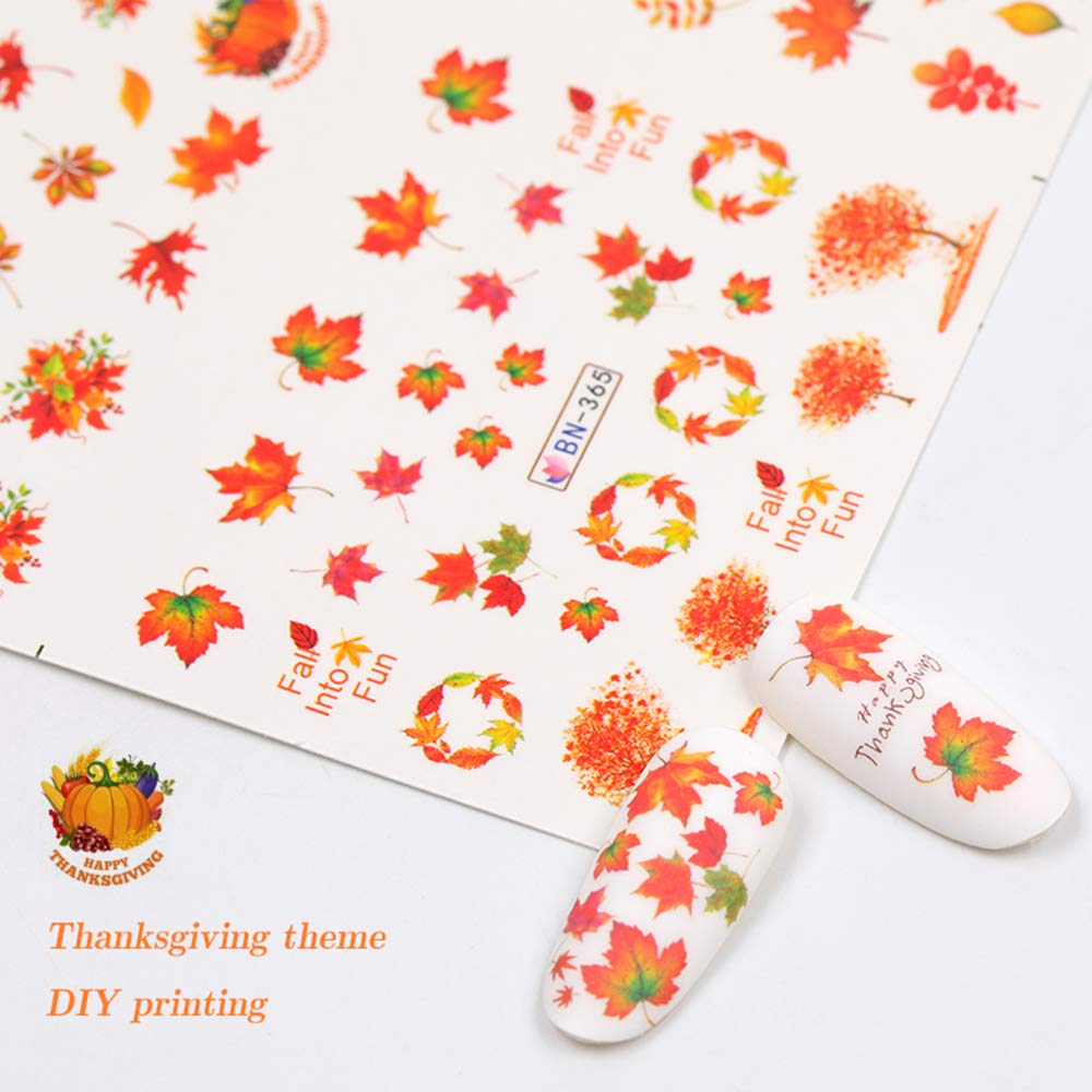Fall Nail Stickers Autumn Maple Leaf Nail Art Decals Thanksgiving Day Water Decal Transfer Slider Set Turkey Pumpkin Nail Art Fo