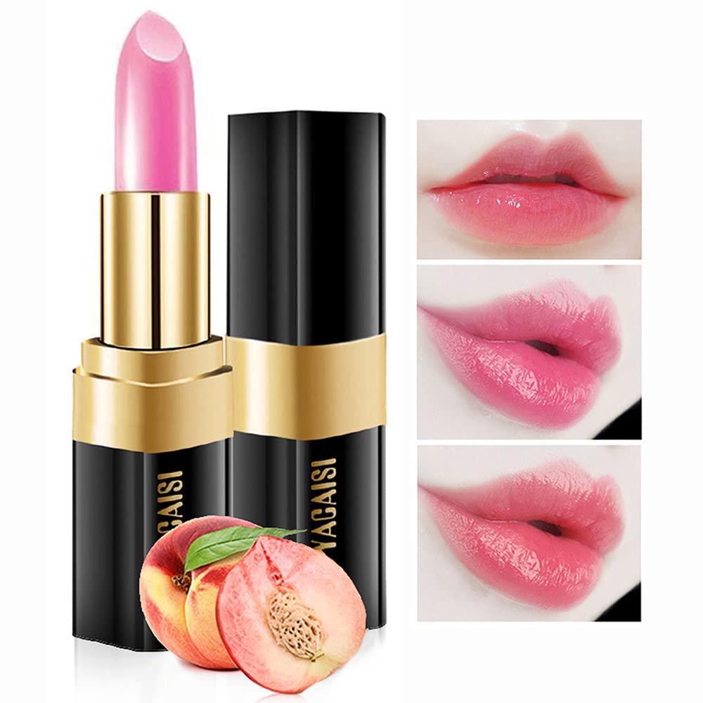 Yeweian Juicy Peach Color Changing Lipstick, Natural Moisturizing Lip Gloss Korean Lip Balm Long Lasting Lip Care Labiales Magic