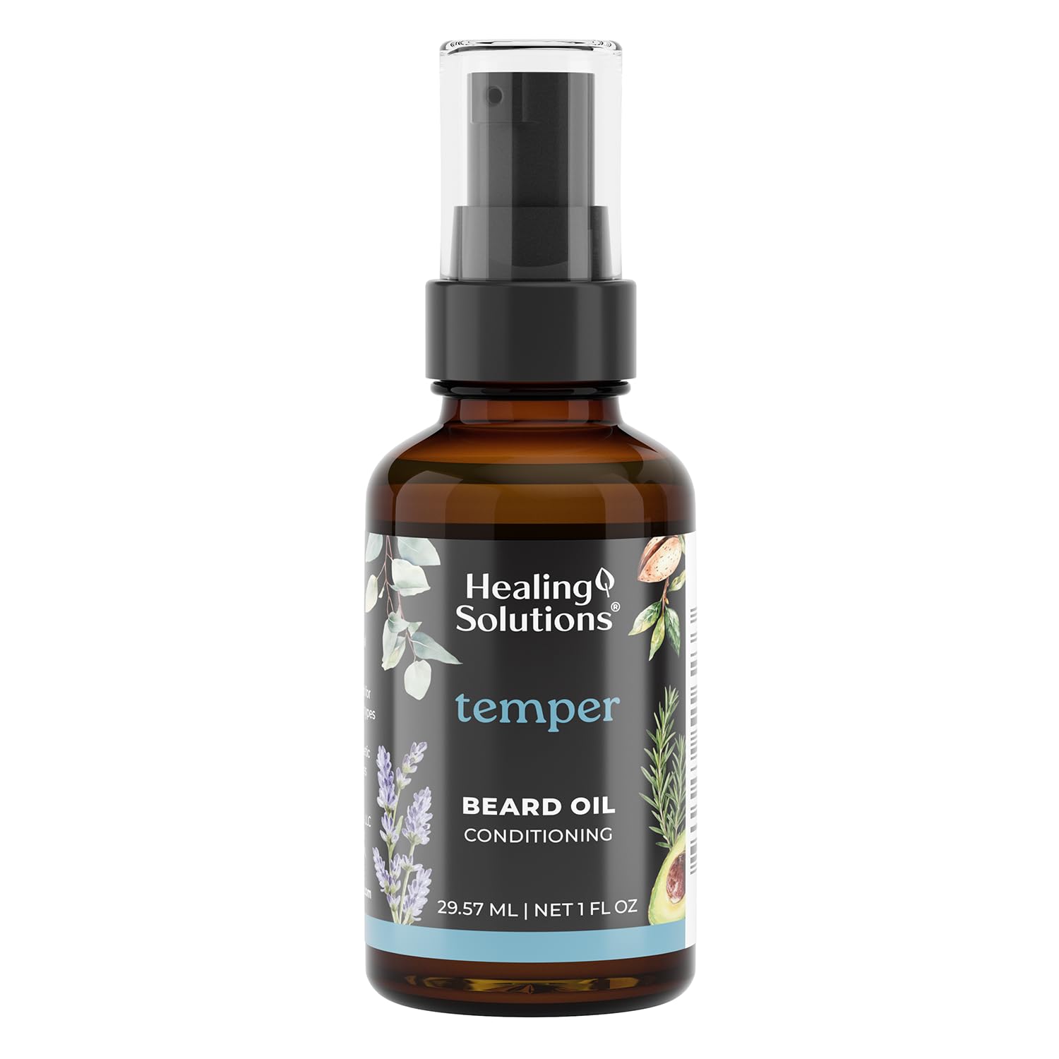 Healing Solutions  Temper Beard Oil, All Natural Oil with Baobab, Argan, & Avocado Oil, 1oz, Deep Conditioning for Soft, Manage