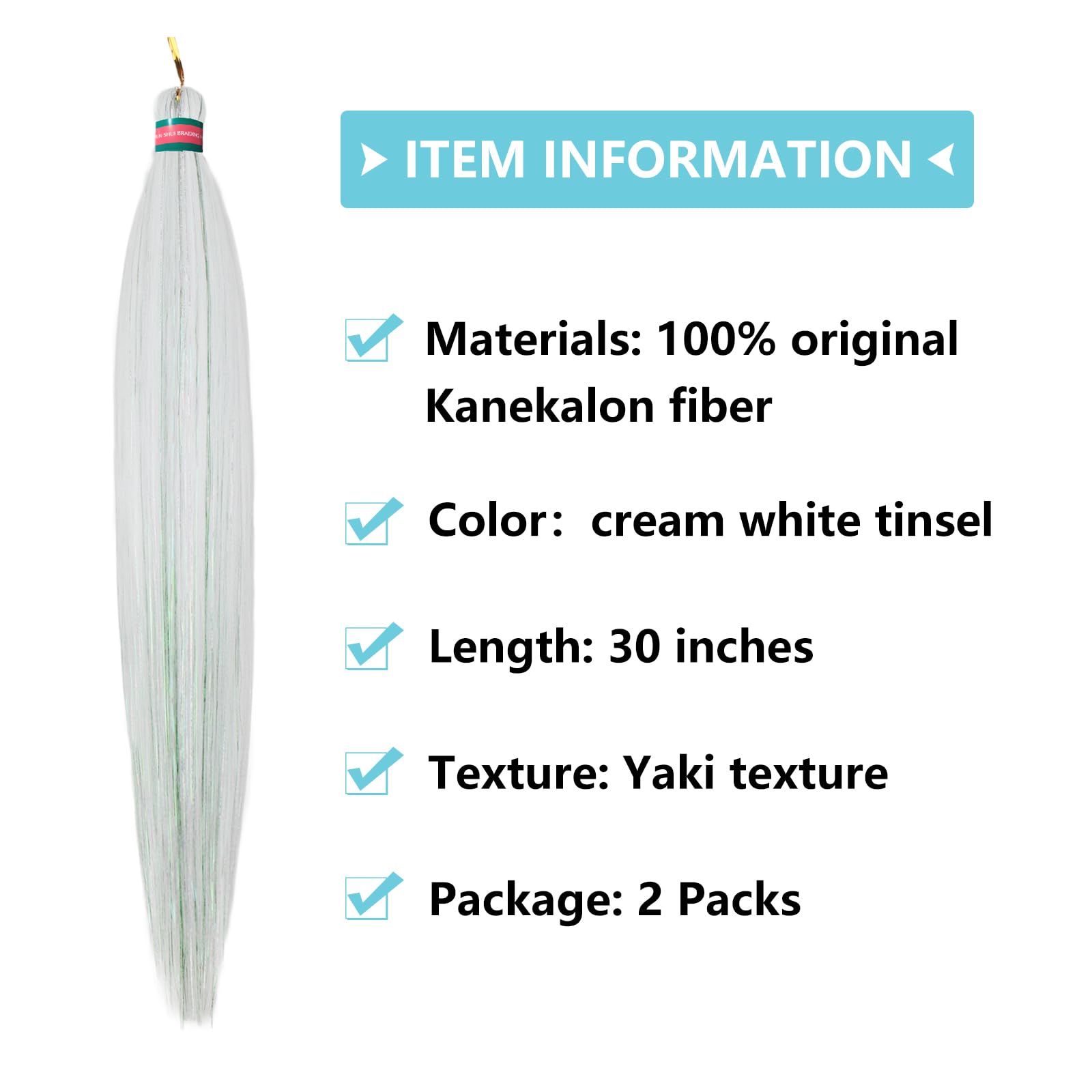Run Shui Cream White Mix Tinsel Pre Stretched Braiding Hair 2 Packs Pre Feathered Braid Hair Extensions 30 Inches Kanekalon Hair