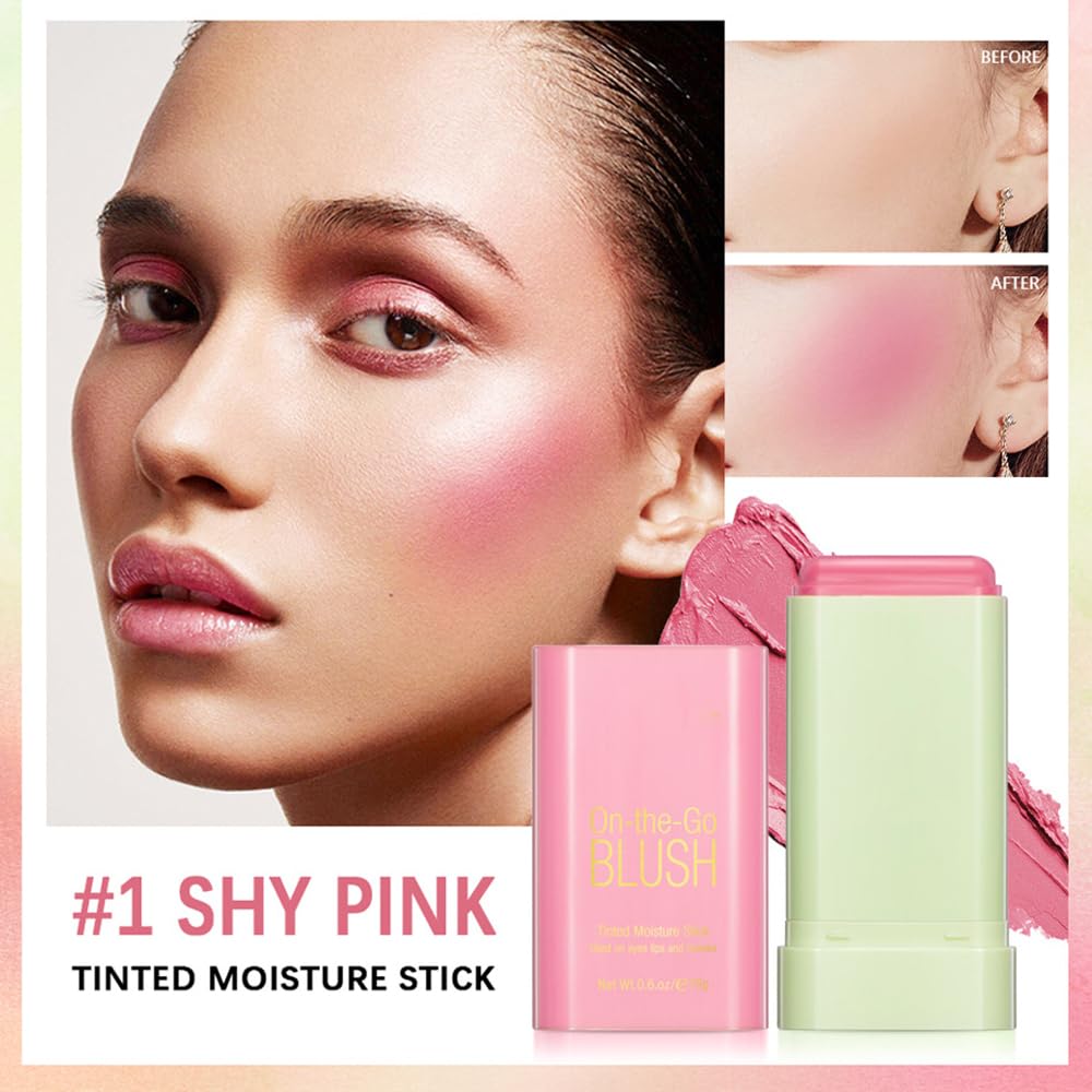 Mysense Pink Cream Blush Stick, On-The-Go Blush, Multi-Use Makeup Blush Stick For Cheeks Lips Eyes, Solid Moisturizer Stick Blus