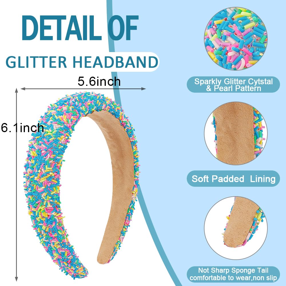 AHONEY 2 Pack Candy headband Thick Padded Headband for Women Girls, Cute Headbands Sprinkles Wide Head Band Non Slip Glitter Bir