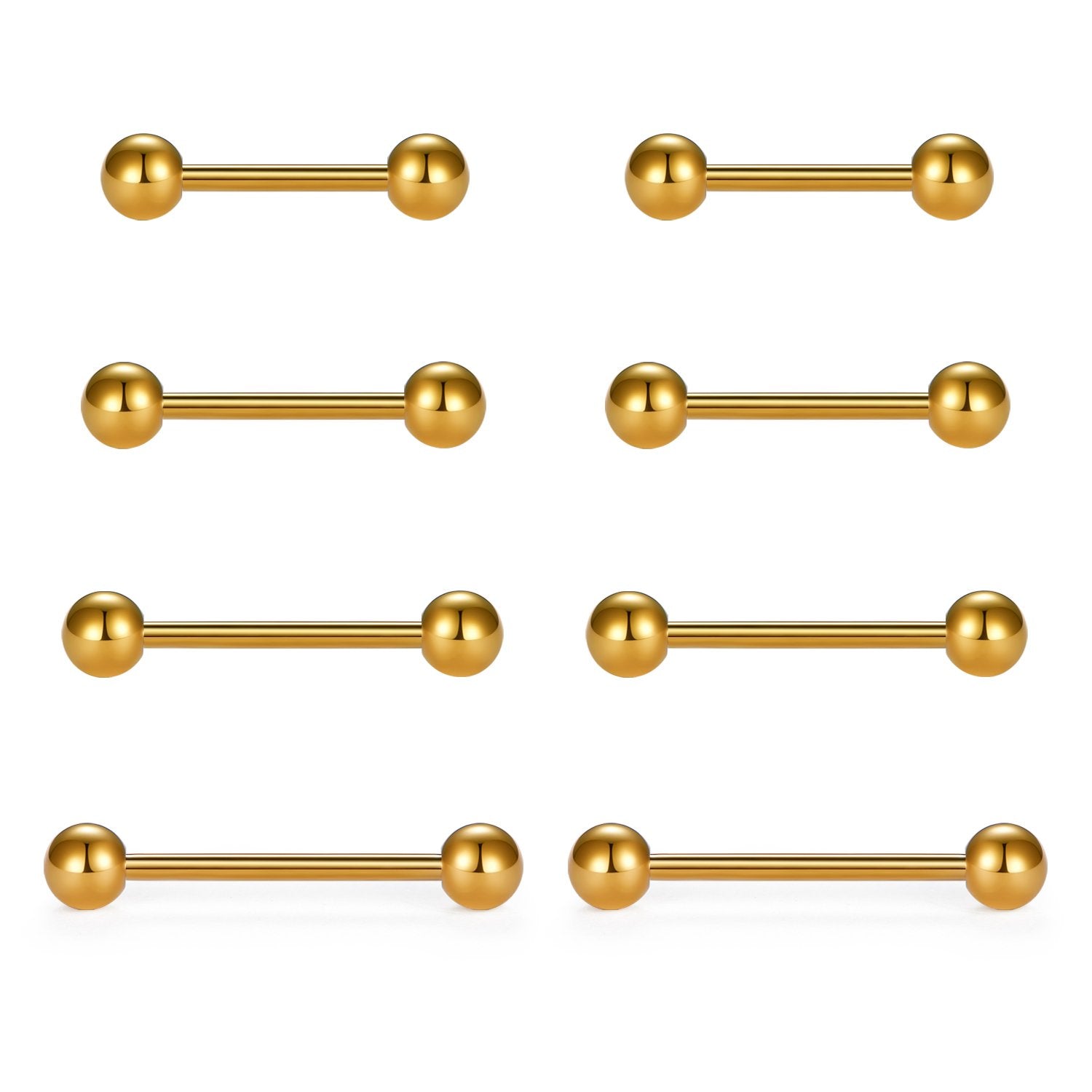 VCMART Nipple Rings Tongue Rings Stainless Steel Straight 14G Barbells Piercing Jewelry Gold 12mm,14mm,16mm,18mm