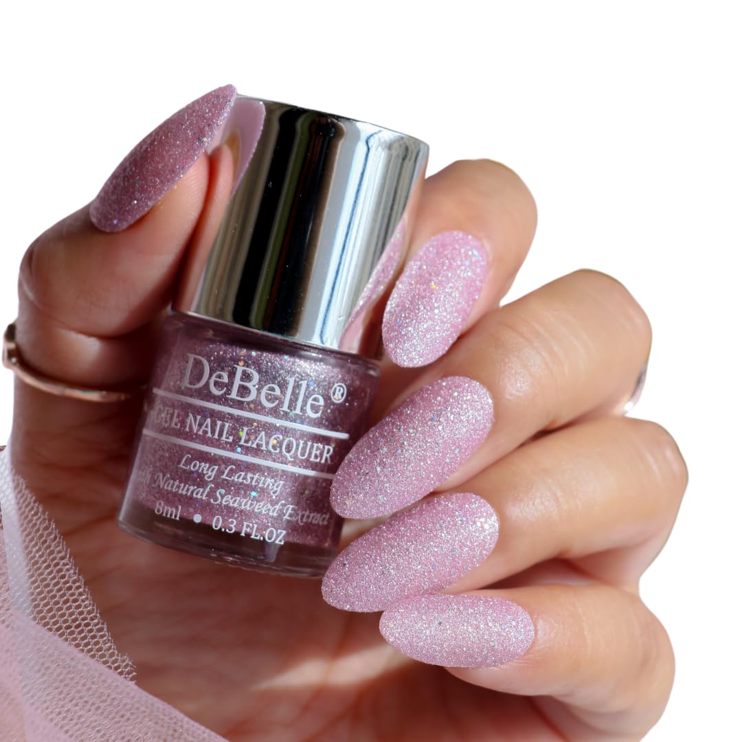 DeBelle Gel Nail Polish Ophelia (Lavender with Holo Glitter Sugar Finish Nail Paint)|Non UV  Gel Finish |Chip Resistant | Seawe