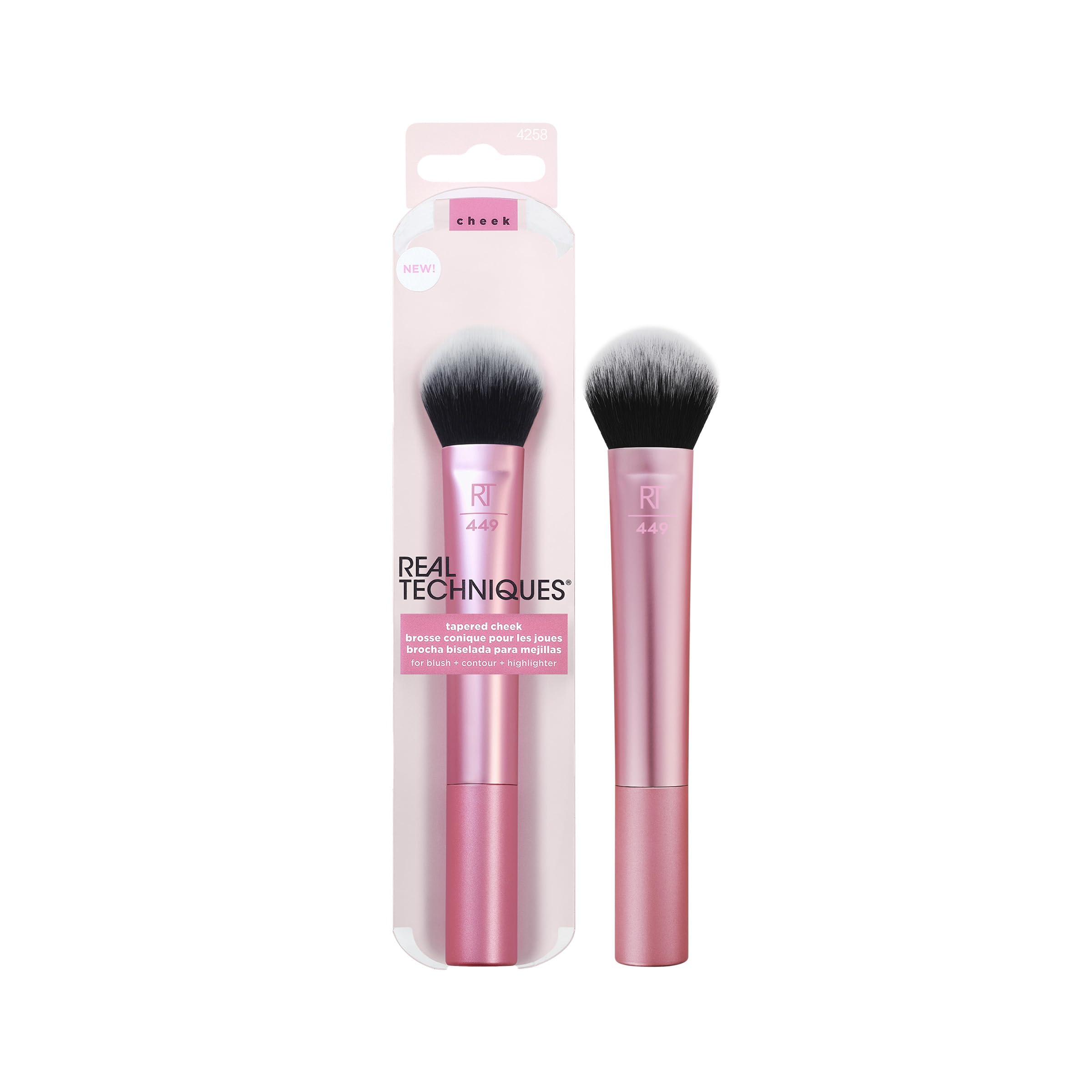 Real Techniques Tapered Cheek Makeup Brush, For Blush, Highlighter, Loose, Or Pressed Powder, Soft, Synthetic Bristles, Precise