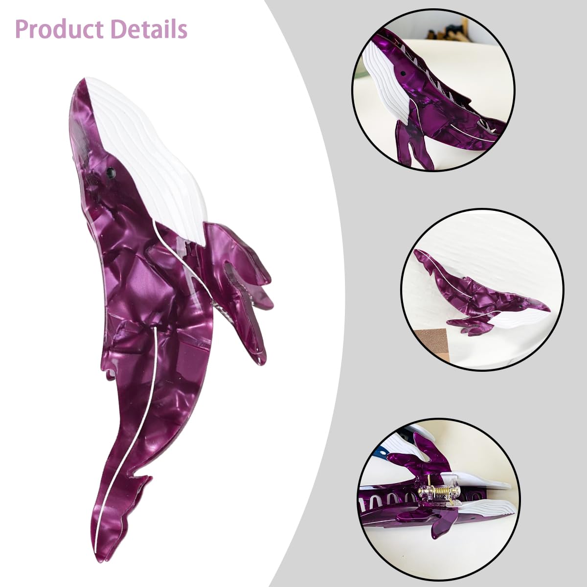 2 Pcs Purple Whale Claw Clips Purple Whale Hair Clips Animal Acetate Cute Claw Clips Cute Ocean Sea Animal Hair Claw Clip Strong