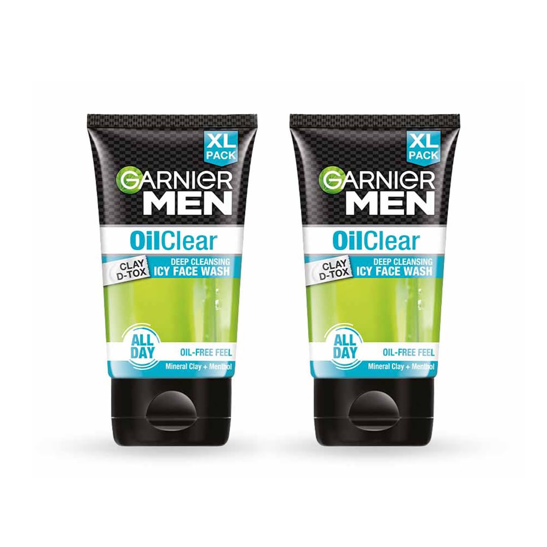 Garnier Men, Face Wash, Balances Oil Level In Skin, Oilclear Clay D-Tox, 2 X 150G (Pack Of 2)