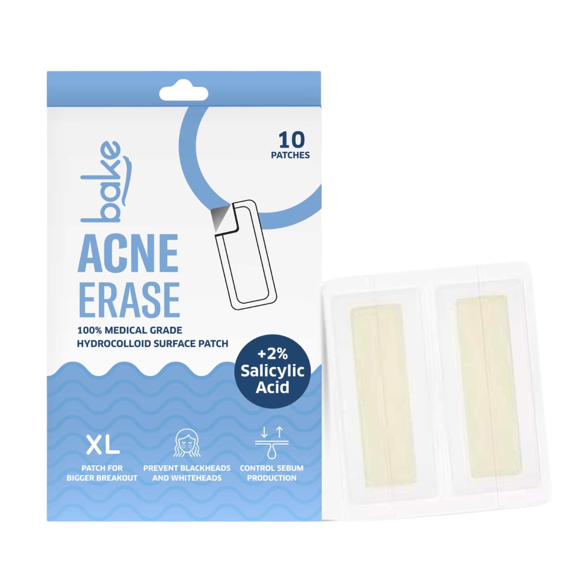 Bake 2% Salicylic Acid Hydrocolloid Acne Absorbing (10 Patches) Surface Patch Xl Pimple Patches For Blackheads Removal | Large A