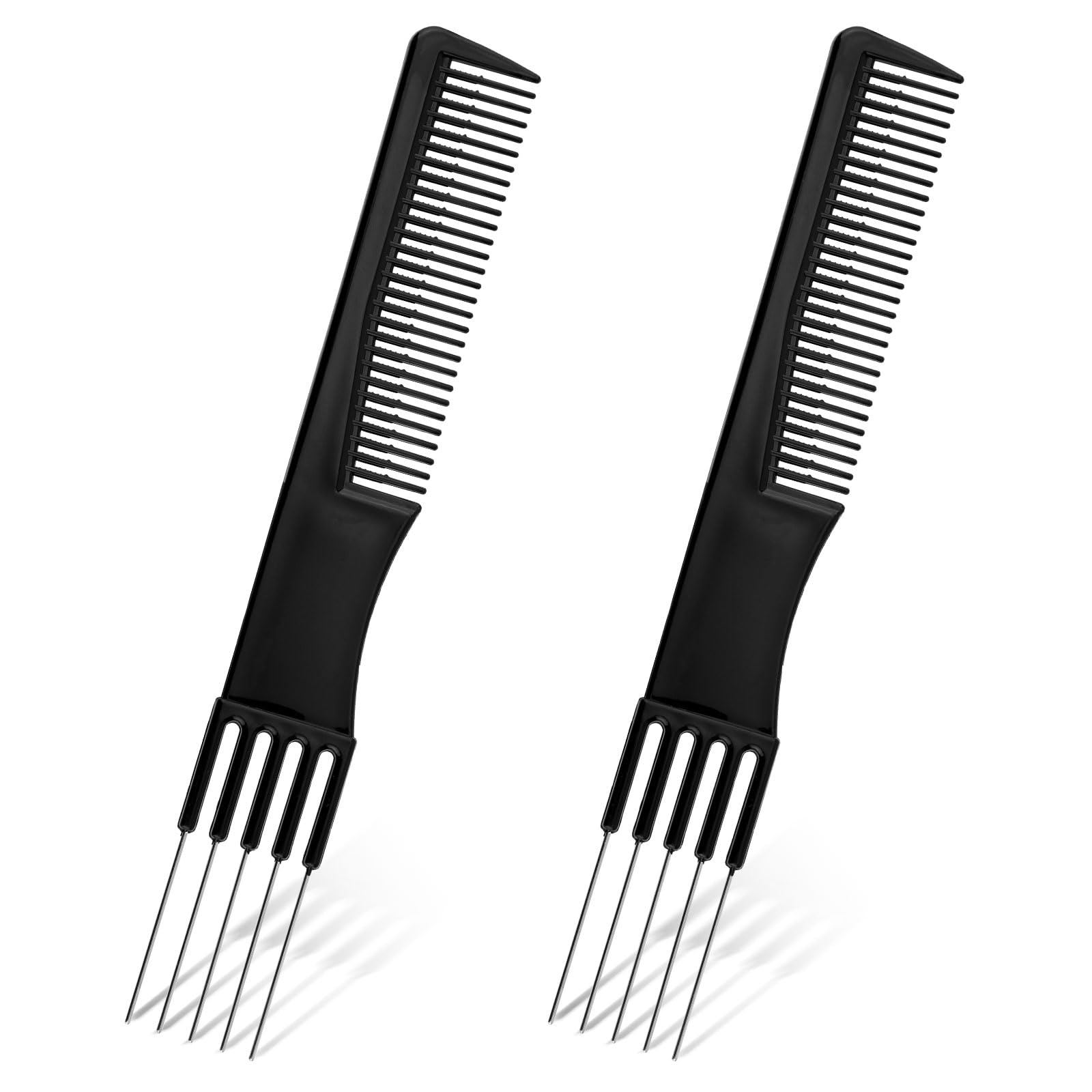 2pcs Double-Head Parting Teasing Comb, Black Metal Teasing Combs for Women Fine Tooth Comb Hair Forking Comb Prong Pick Combs Pa