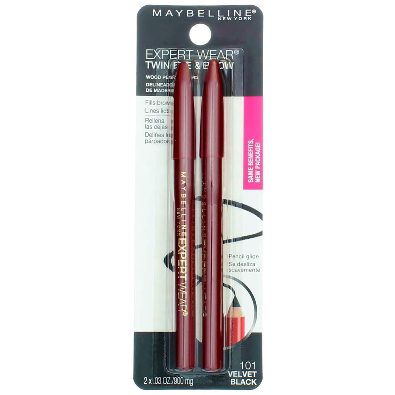 Maybelline Expert Eyes Twin Brow And Eye Pencils, Velvet Black [101], 2 ea (Pack of 5)