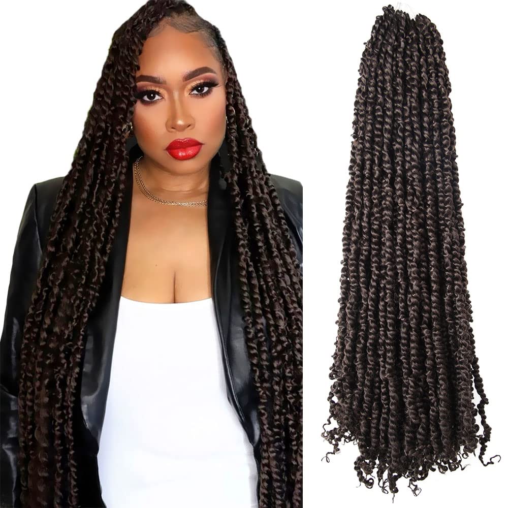 The BOHOBABE Long Pre-twisted Passion Twist Crochet Hair 30 Inch Pre-looped Long Brown Crochet Passion Twist Braiding Hair 8 Pac