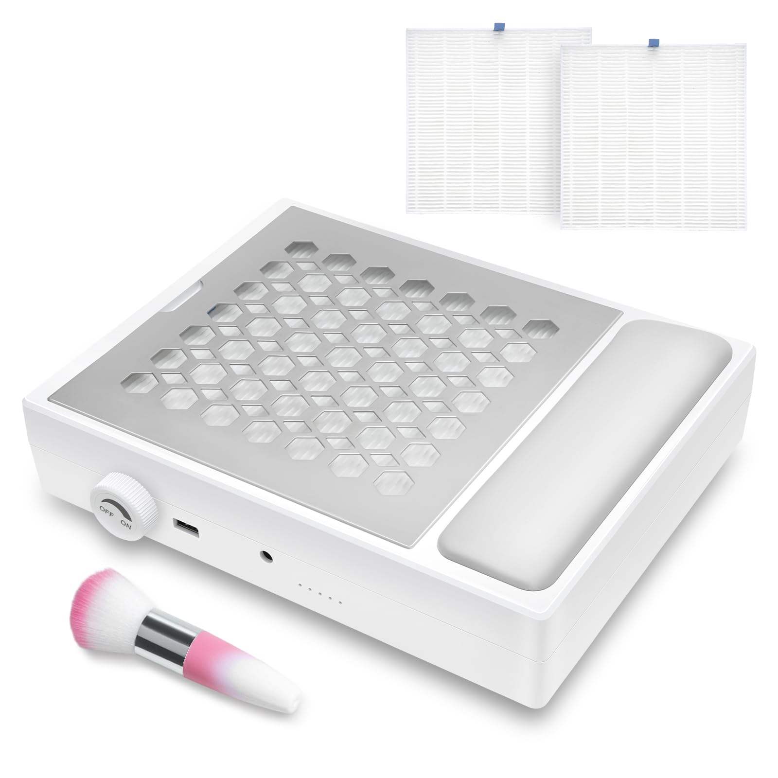Madenia Powerful Nail Dust Collector - Brushless Quiet Vacuum Suction Fan Extractor with Hand Pillow 2 Filters 1 Brush, Nail Dus