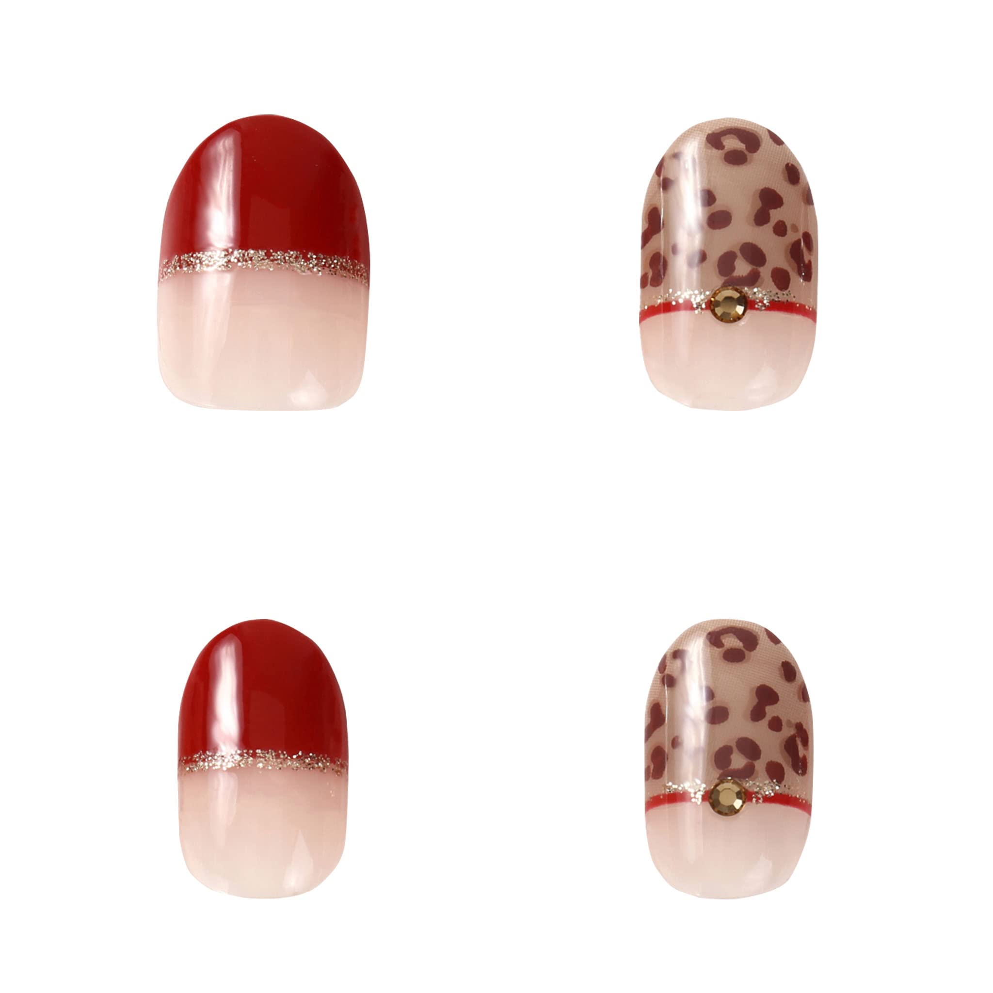 Kiss New York Press and Go False Nails Press On Nails Full Cover Nails Tips with Self Adhesive Tabs (Red Leopard)