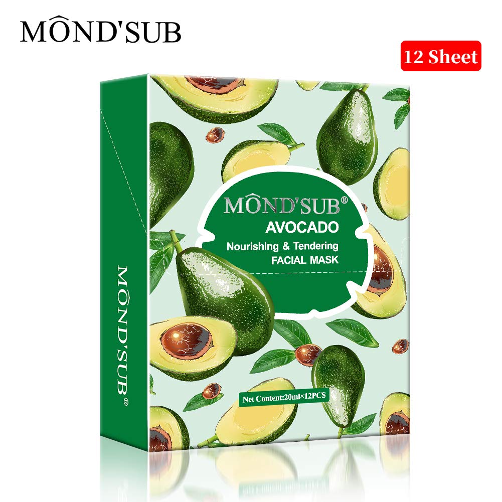 [12 P]Avocado Oil Facial Masks-Best Sheet Mask For Dry Skin-Deeply Nourishing&Moisturizing- Make Skin Soft&Clear-Every Skin Cond