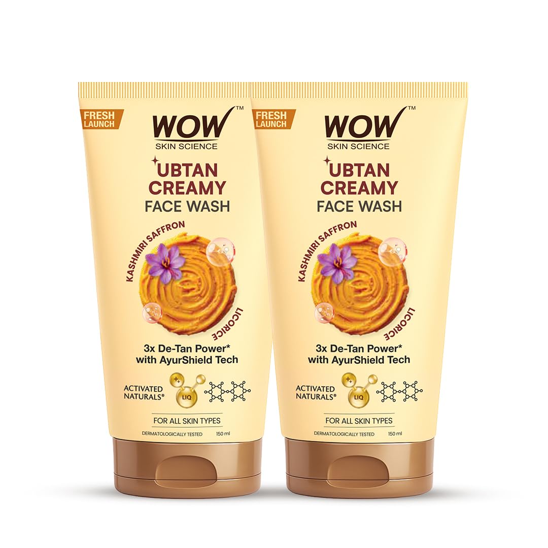 Wow Skin Science Ubtan Creamy Face Wash 150 Ml For Men & Women | Facewash With Kashmiri Saffron & Liquorice | 3X Detan Power Wit